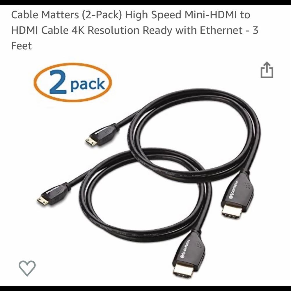 2pk Cable Matters Mini HMDI Cable with Ethernet&3D